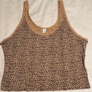 BP Leopard Print Lace Trim Top